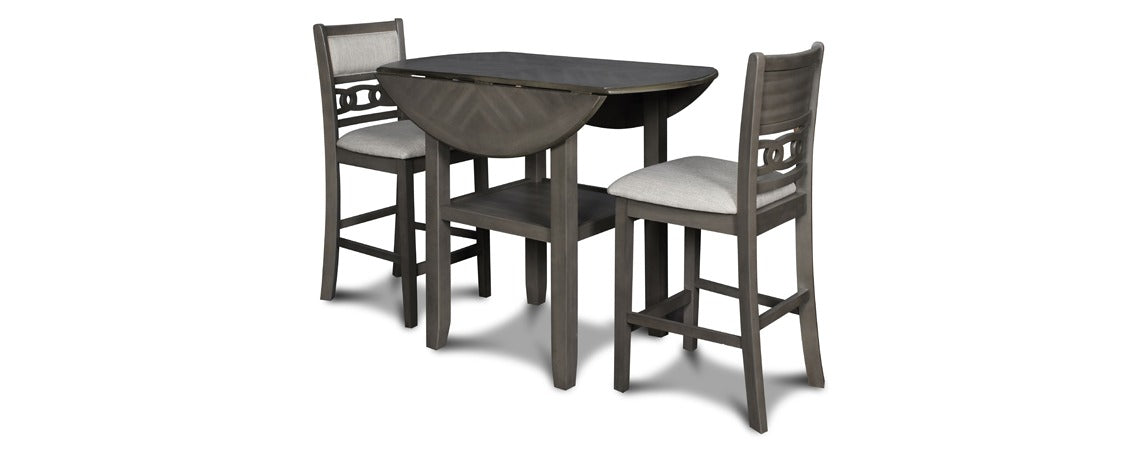 D1701 Gia Grey Prop Leaf Pub Table and Two Chairs
